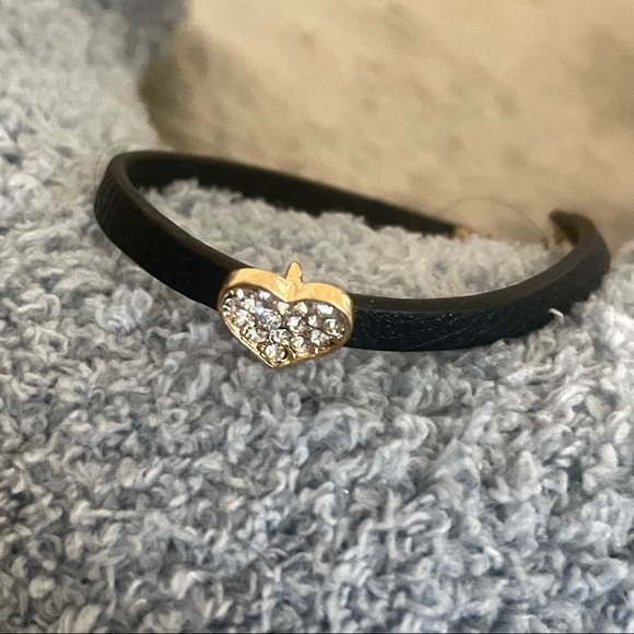 Vintage 1980s Gold Heart Crystal Bead Leather Bracelet - Picture 5 of 8